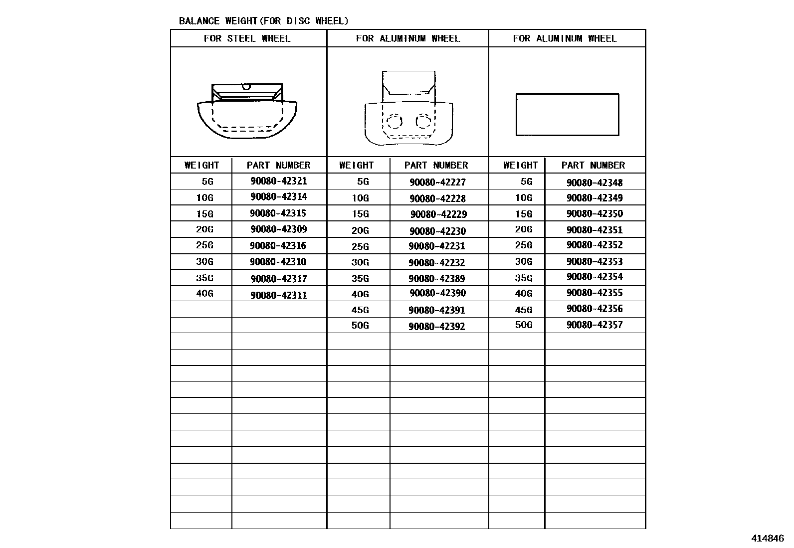 Toyota YARIS 车轮和车轮盖 EPC diagram — 414846