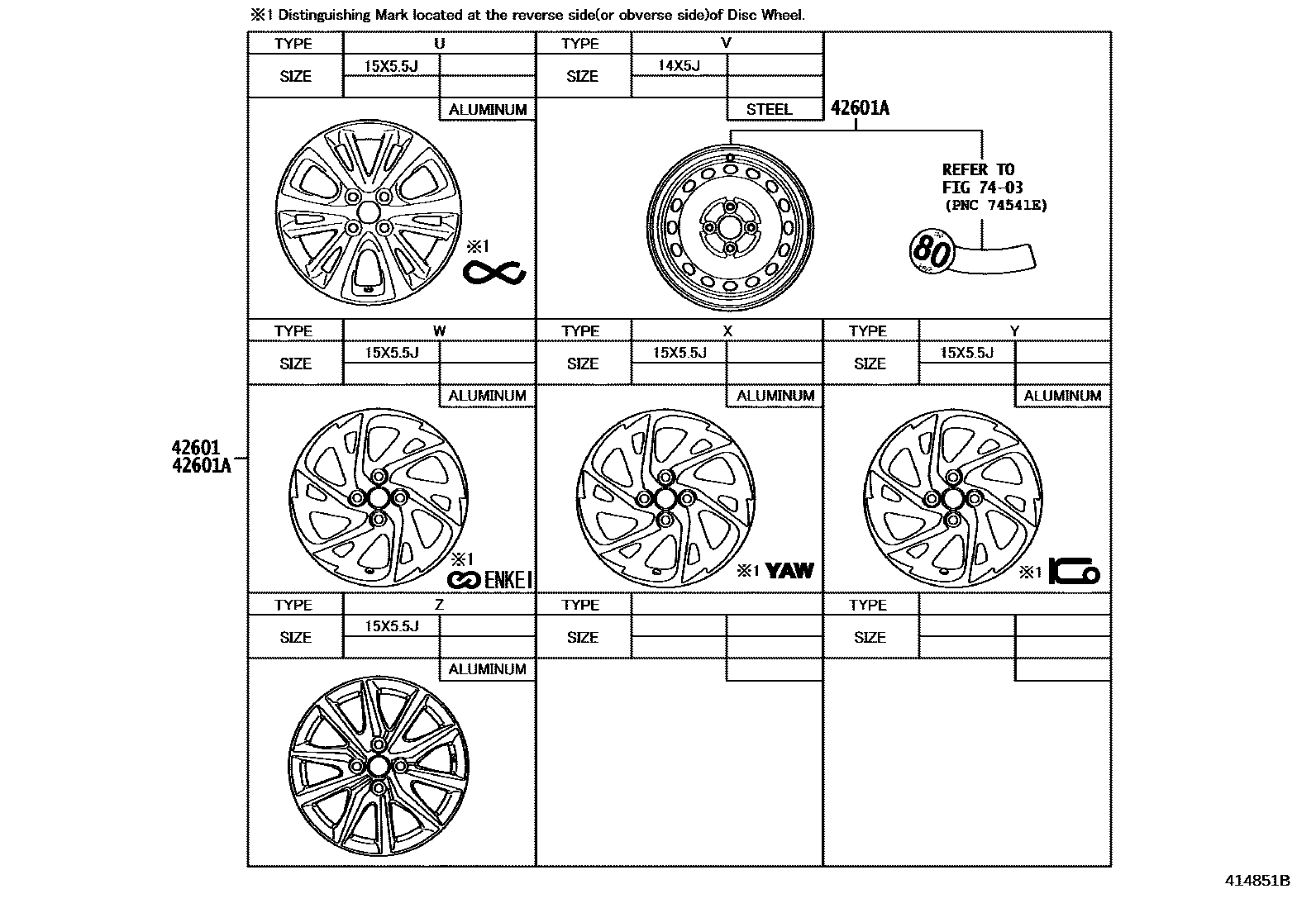 Toyota YARIS 车轮和车轮盖 EPC diagram — 414851B