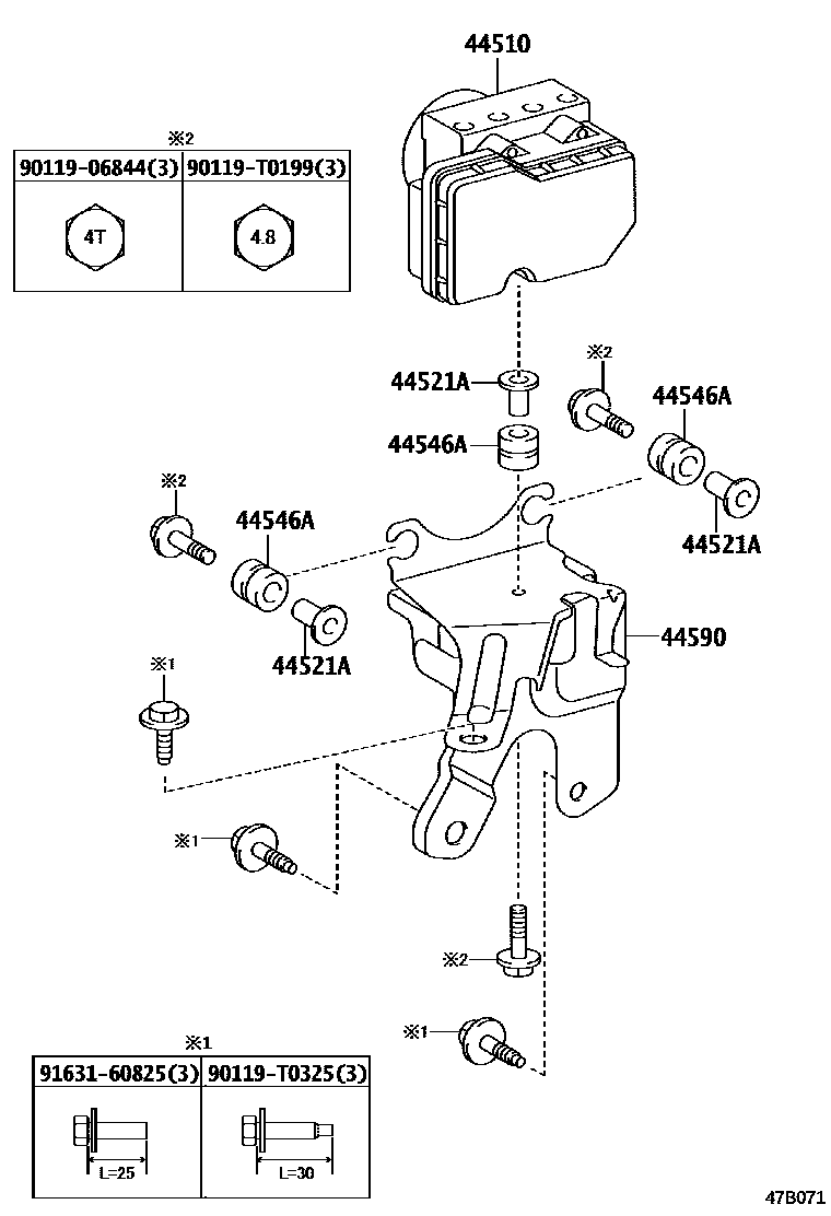Toyota YARIS 制动配管和卡箍 EPC diagram — 47B071