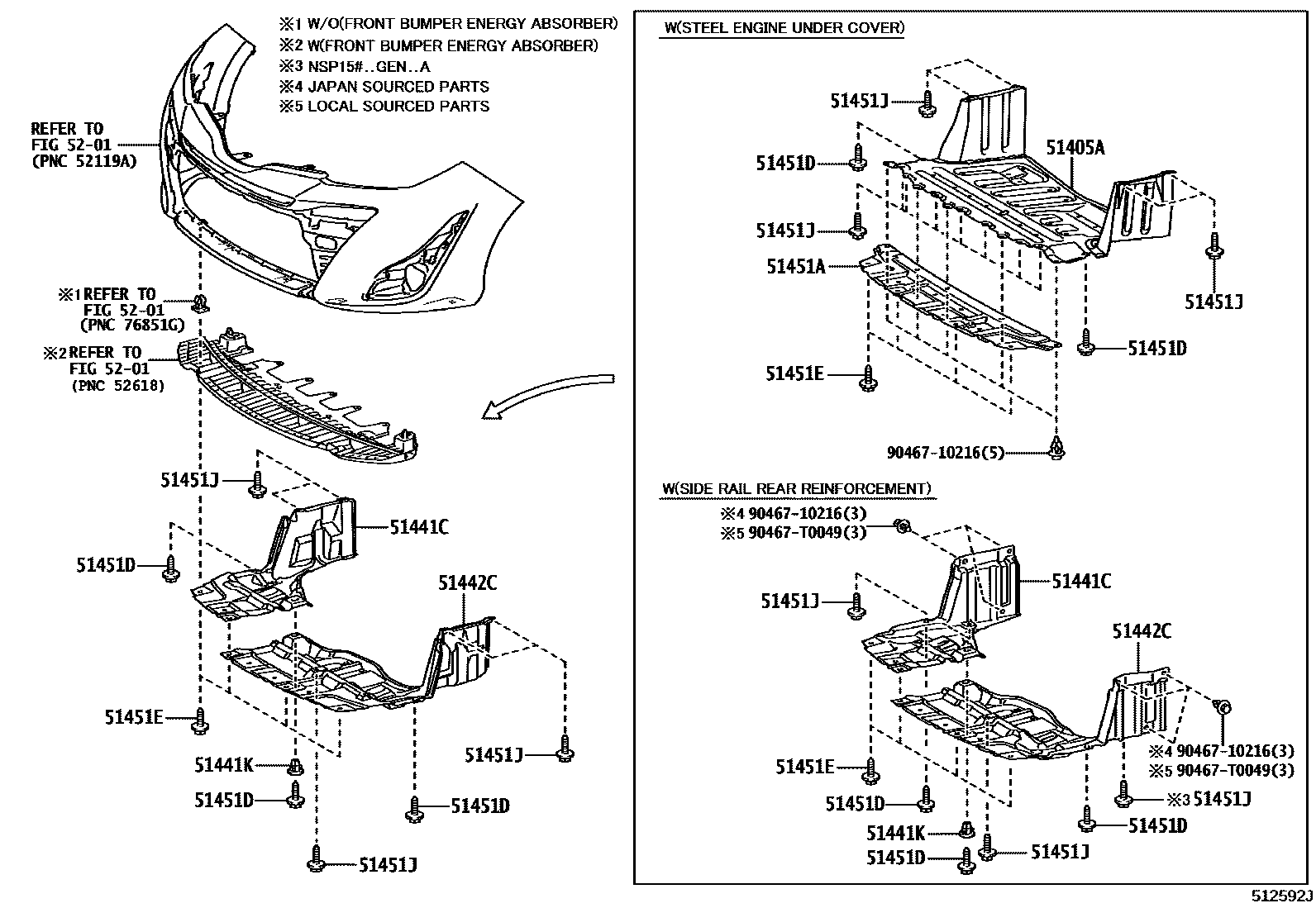 Toyota YARIS 悬架横梁和发动机底罩 EPC diagram — 512592J