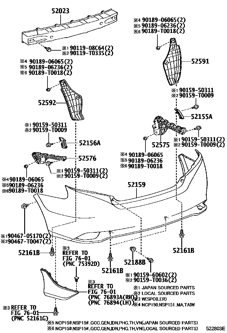 Toyota YARIS 后保险杠及附件 EPC diagram — 522803E