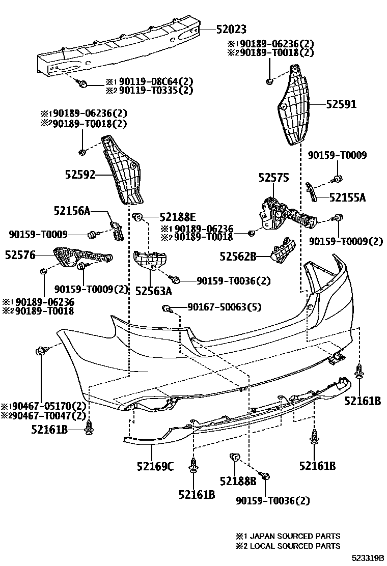 Toyota YARIS 后保险杠及附件 EPC diagram — 523319B
