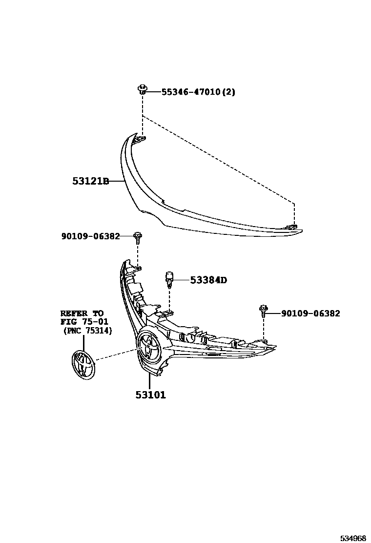 Toyota YARIS radiator grille EPC diagram — 534968
