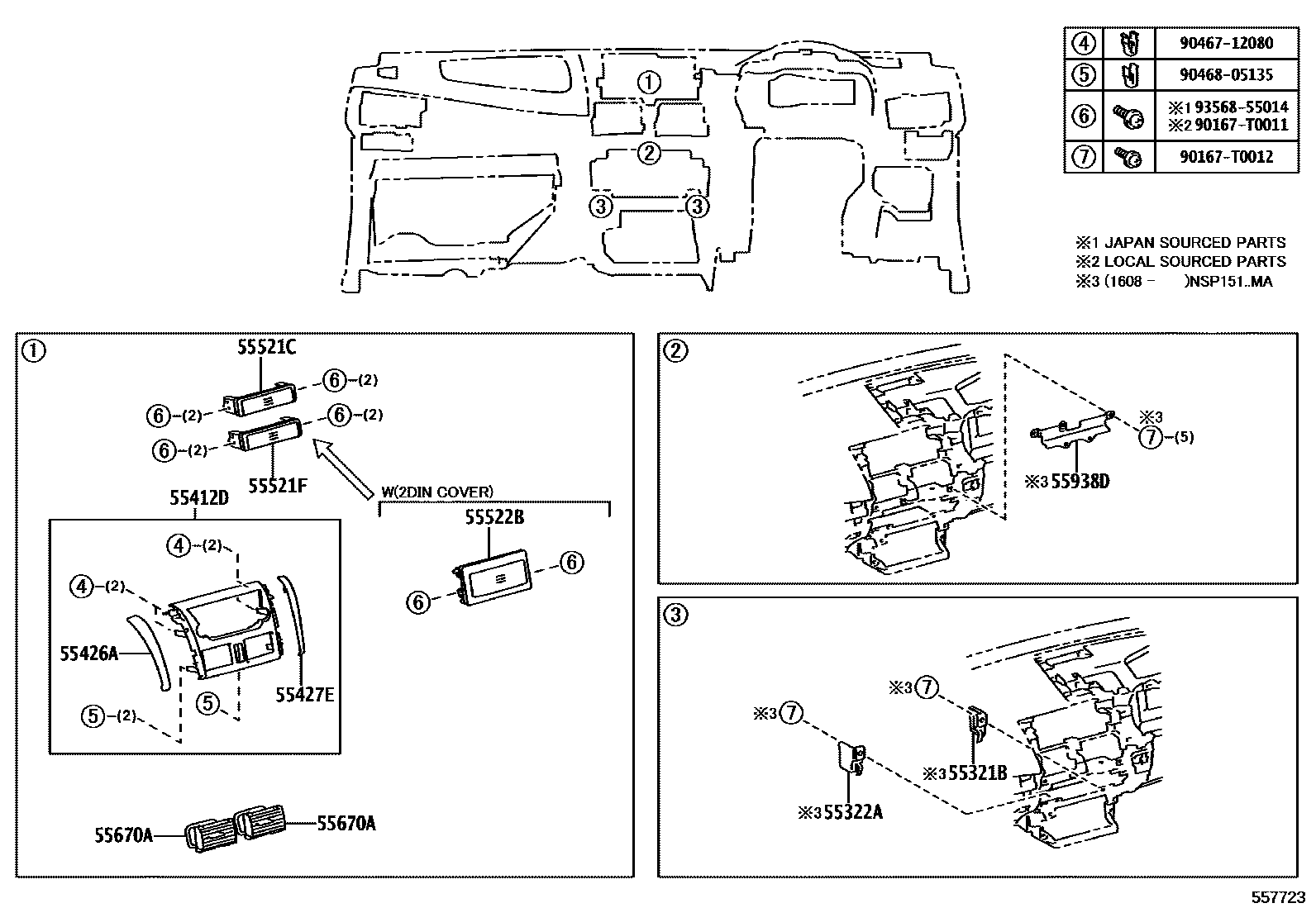 Toyota YARIS 仪表板和手套箱 EPC diagram — 557723