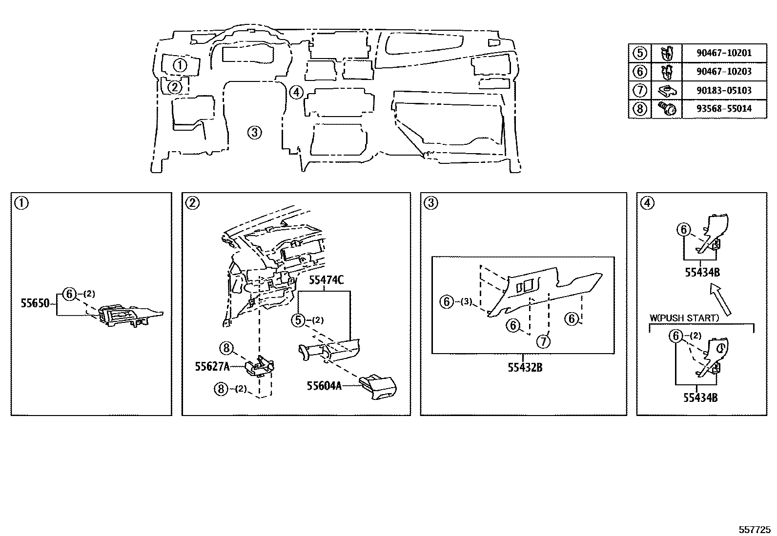 Toyota YARIS 仪表板和手套箱 EPC diagram — 557725