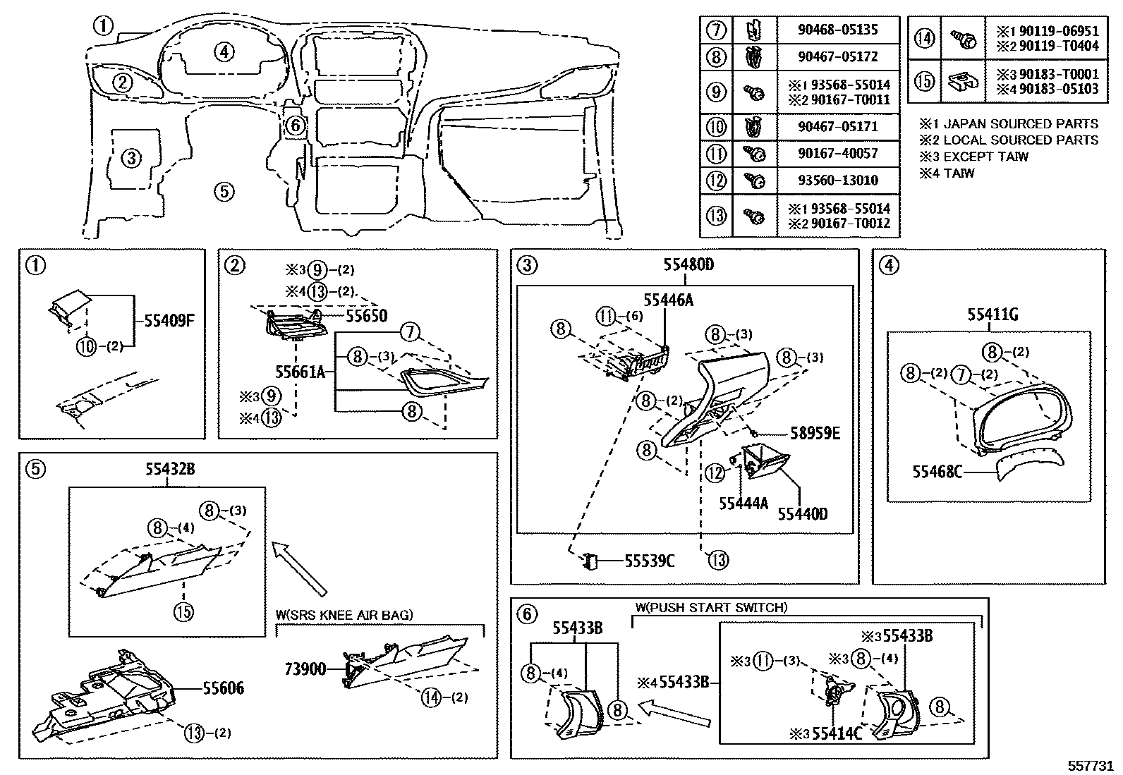 Toyota YARIS 仪表板和手套箱 EPC diagram — 557731