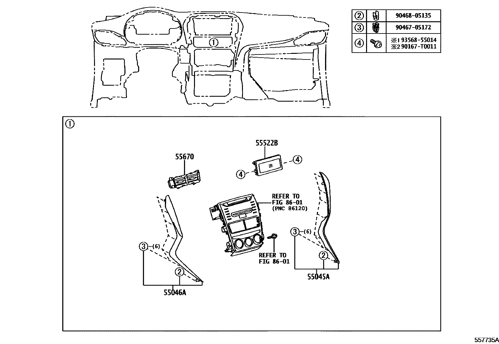 Toyota YARIS 仪表板和手套箱 EPC diagram — 557735A