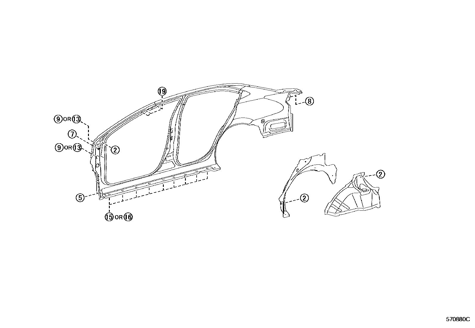 Toyota YARIS hole plug EPC diagram — 570880C