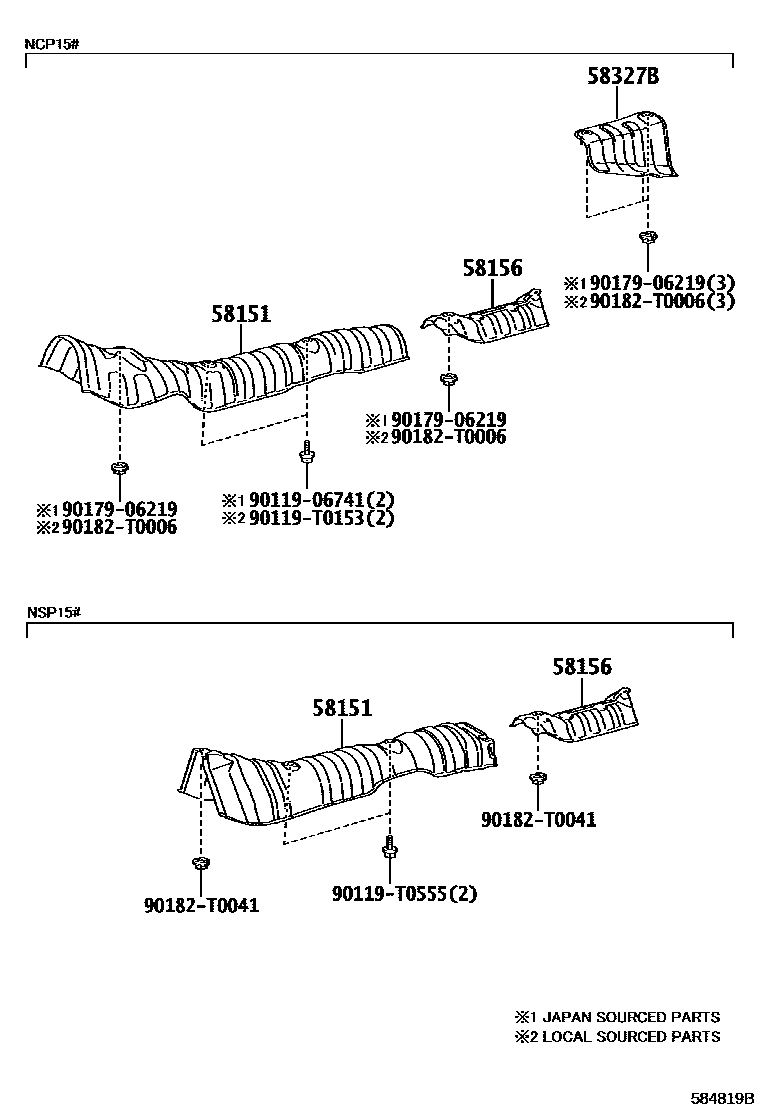 Toyota YARIS 地板隔热垫 EPC diagram — 584819B