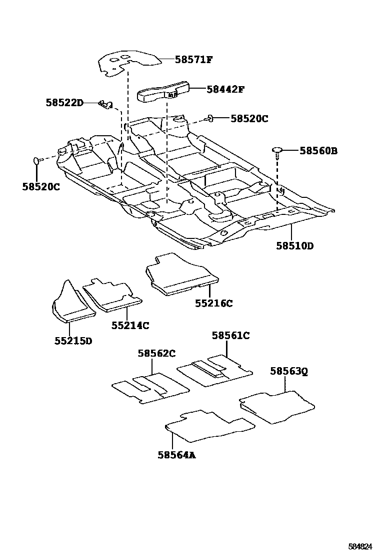 Toyota YARIS 地板垫和地毯 EPC diagram — 584824