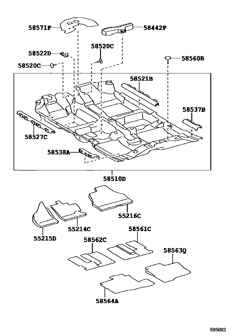 Toyota YARIS 地板垫和地毯 EPC diagram — 585083