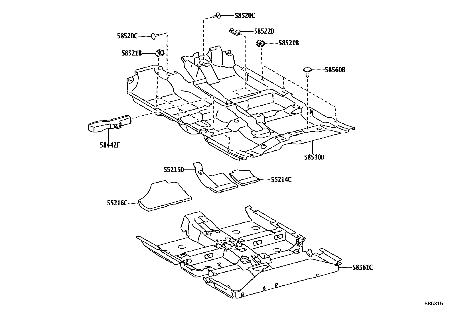 Toyota YARIS 地板垫和地毯 EPC diagram — 586315