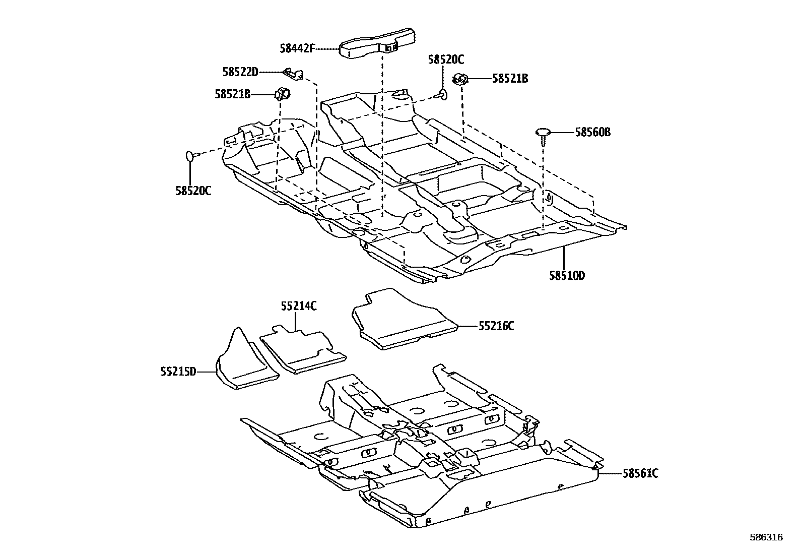 Toyota YARIS 地板垫和地毯 EPC diagram — 586316