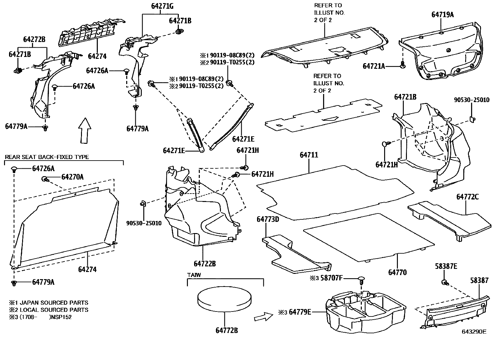 Toyota YARIS 杂物箱板和行李箱垫 EPC diagram — 643290E