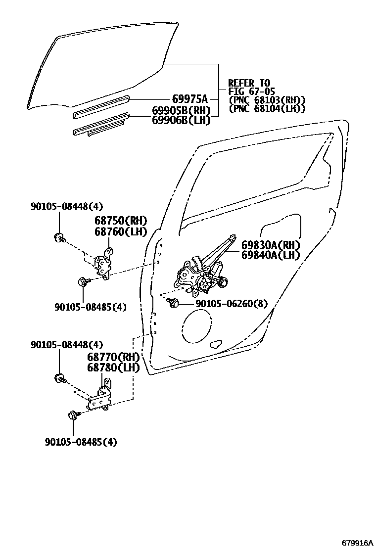 Toyota YARIS 后门车窗升降器和合页 EPC diagram — 679916A