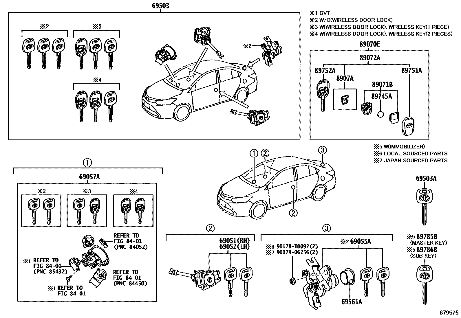 Toyota YARIS 锁芯组件 EPC diagram — 679575A
