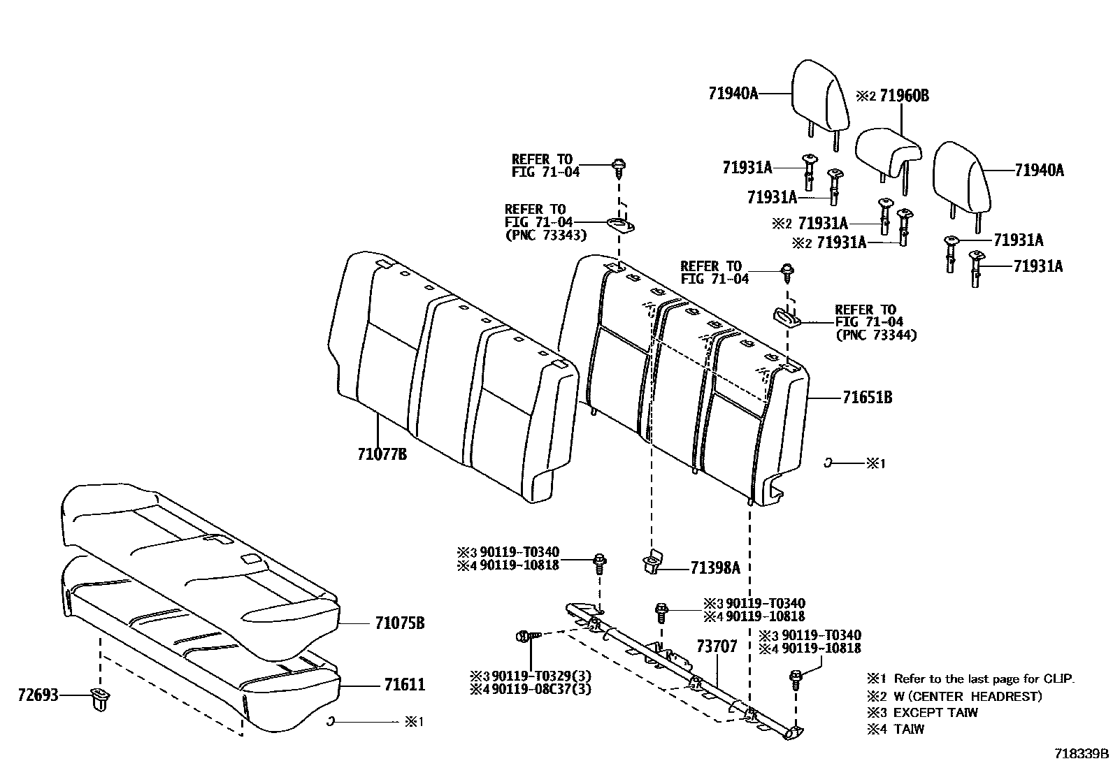 Toyota YARIS 后排座椅和座椅滑轨 EPC diagram — 718339B
