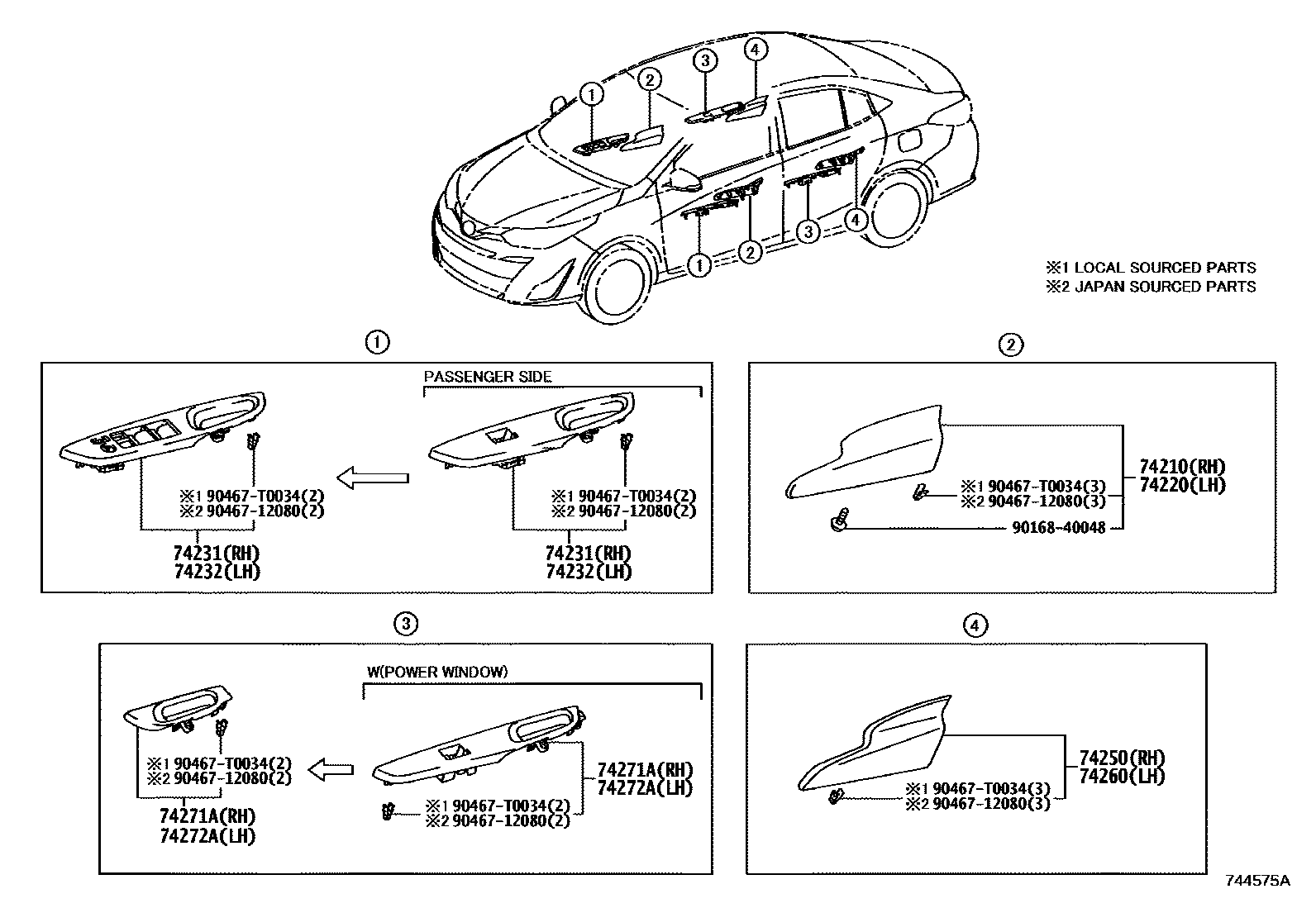 Toyota YARIS 扶手和遮阳板 EPC diagram — 744575A