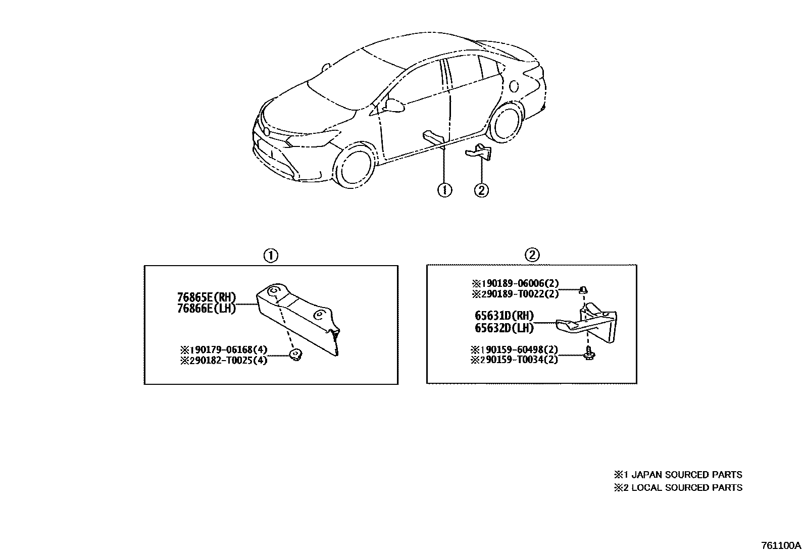 Toyota YARIS 挡泥板和扰流板 EPC diagram — 761100A