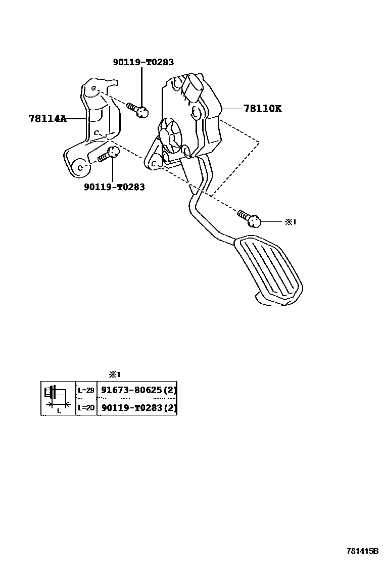 Toyota YARIS accelerator pedal connecting rod EPC diagram — 781415B