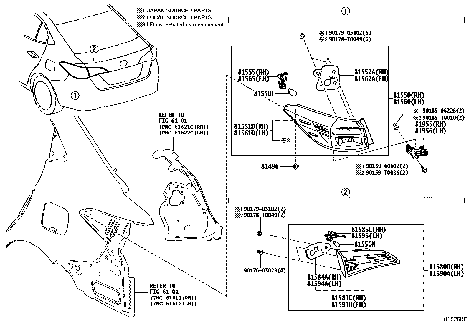Toyota YARIS 后组合灯 EPC diagram — 818268E