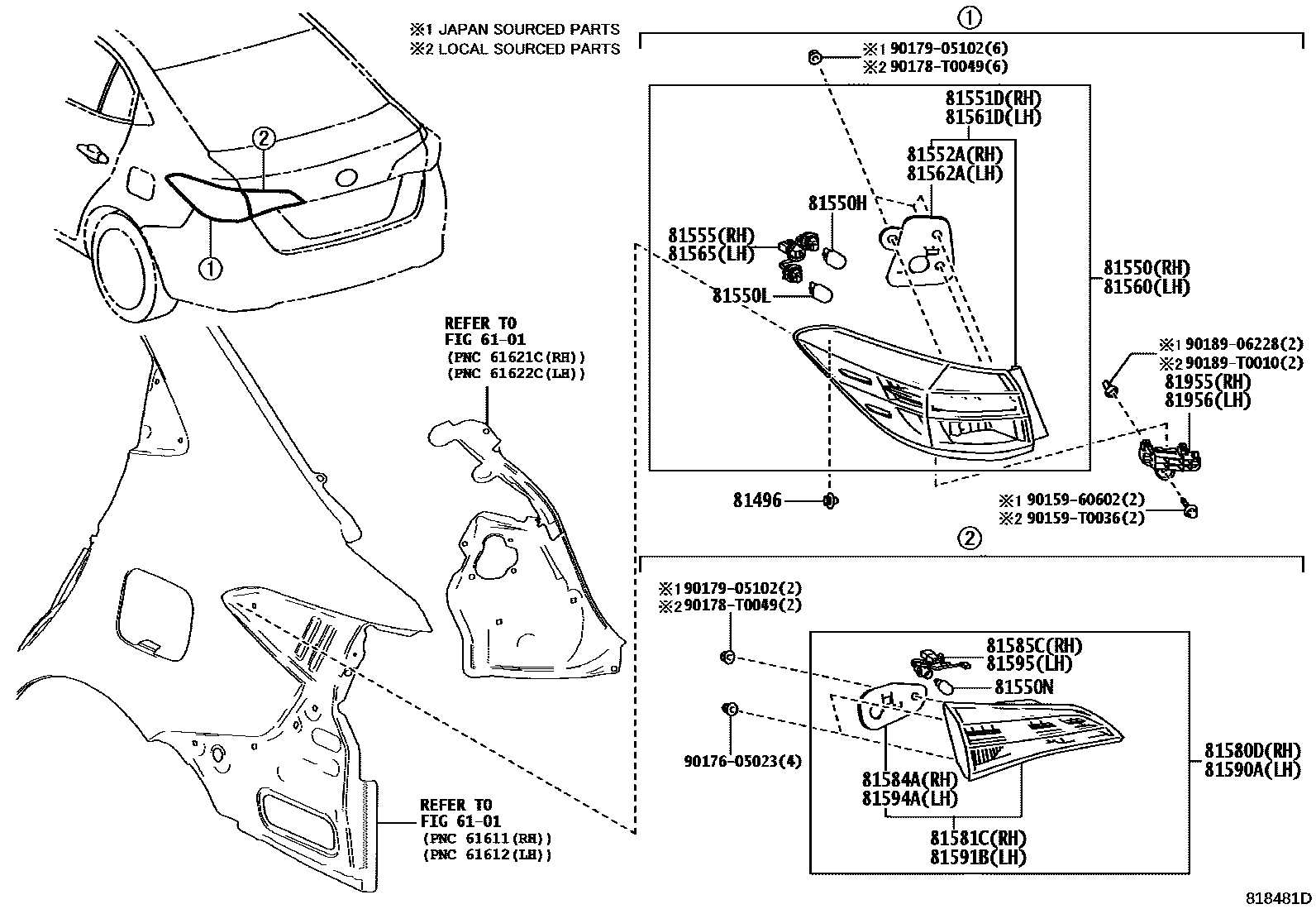 Toyota YARIS 后组合灯 EPC diagram — 818481D