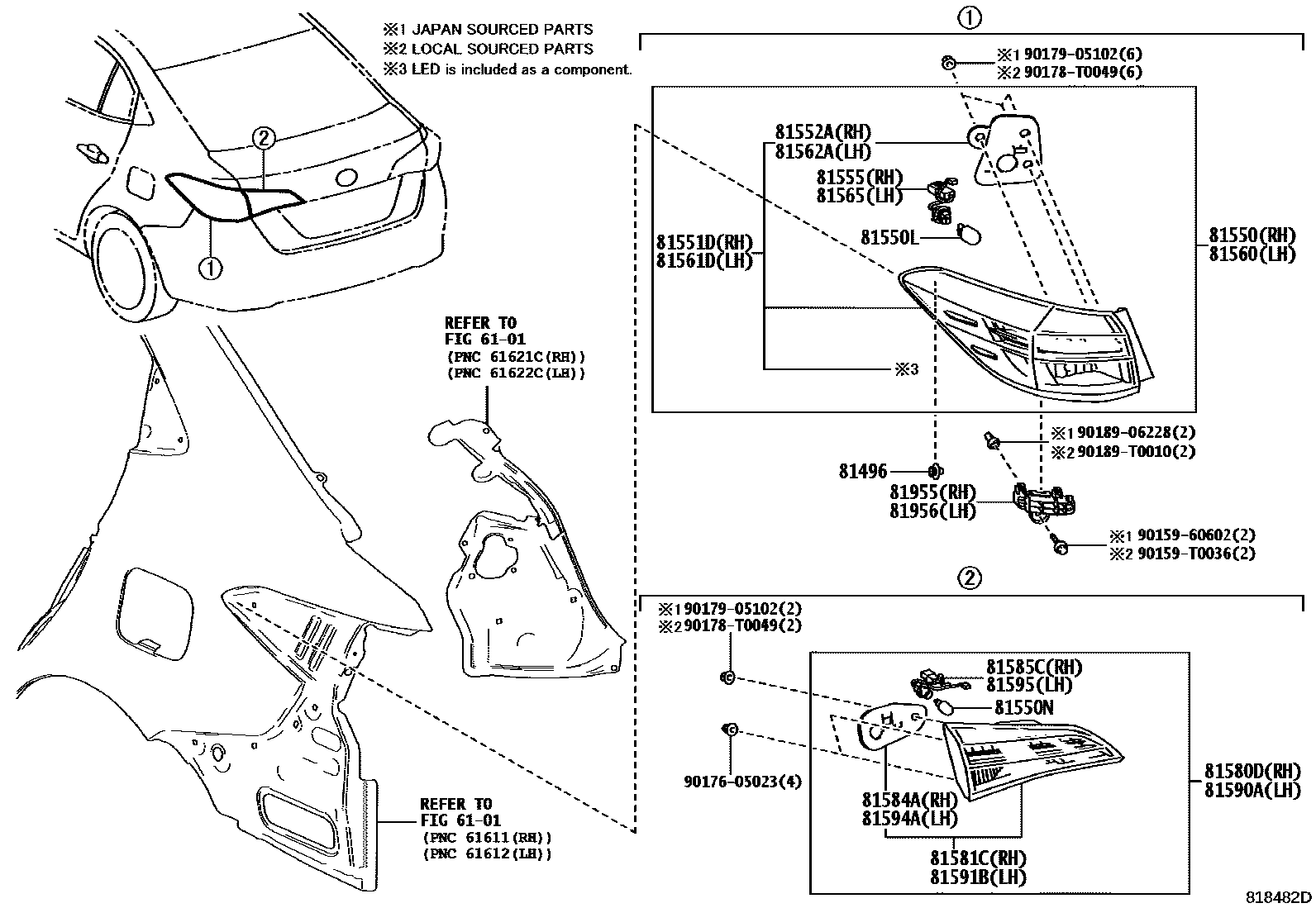 Toyota YARIS 后组合灯 EPC diagram — 818482D