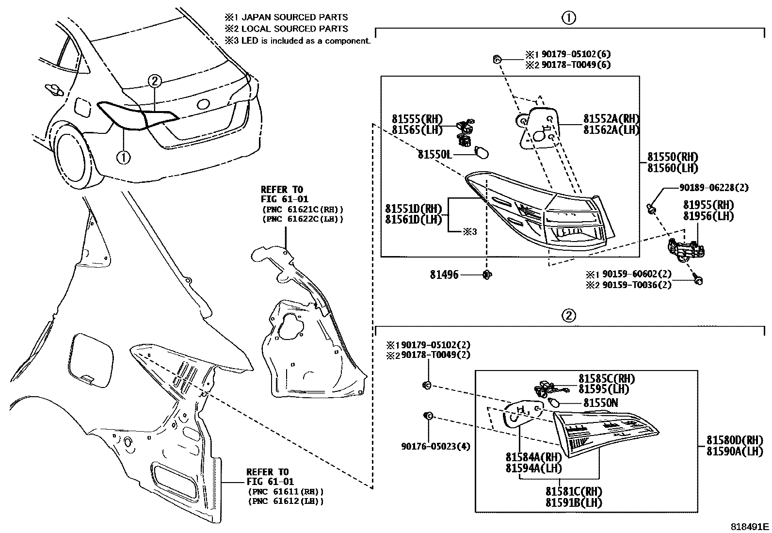 Toyota YARIS 后组合灯 EPC diagram — 818491E