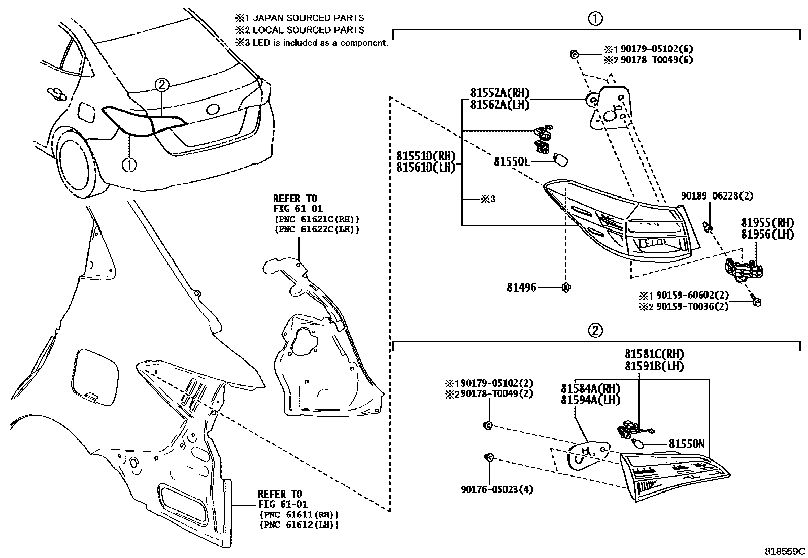 Toyota YARIS 后组合灯 EPC diagram — 818559C