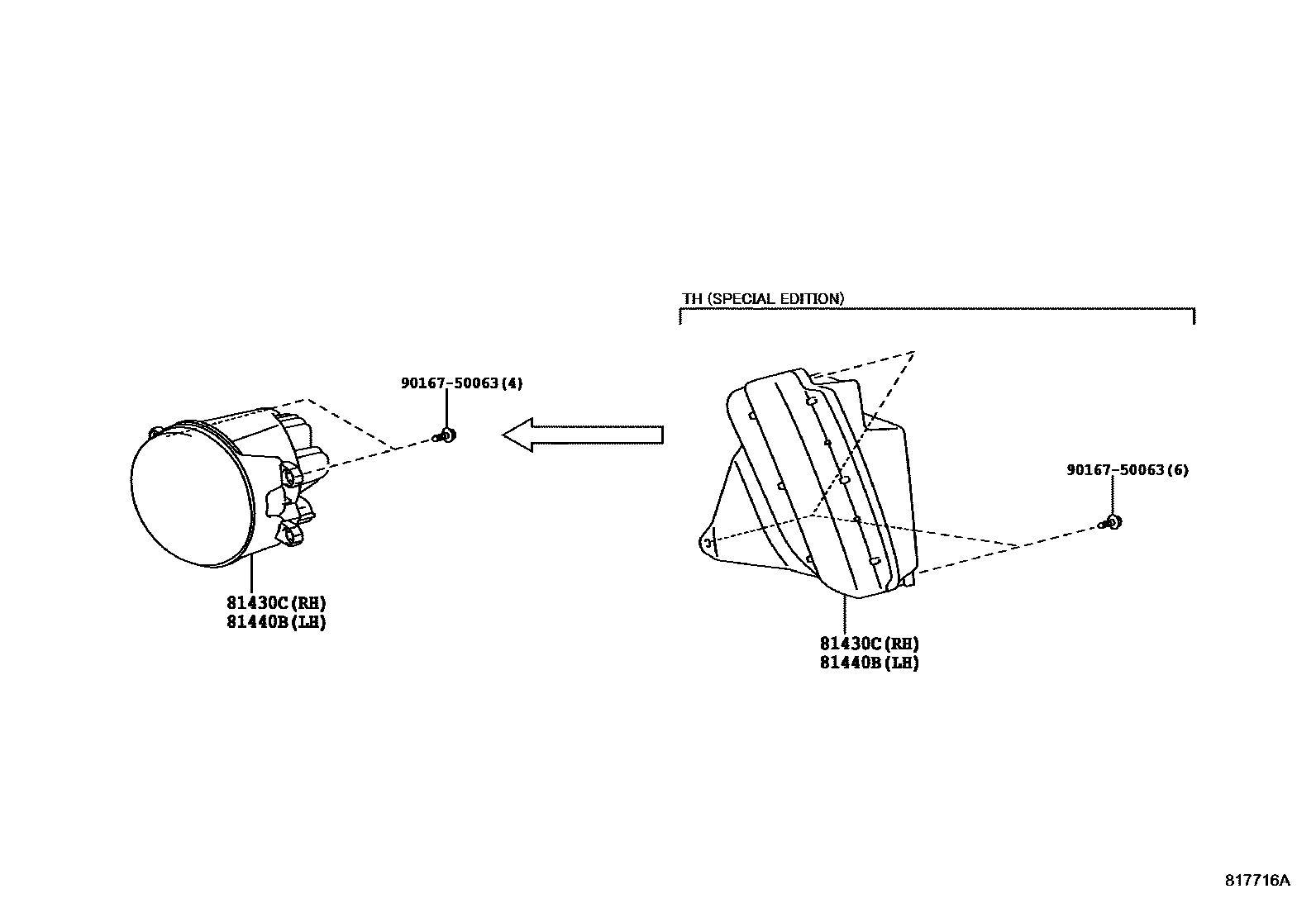 Toyota YARIS 日间行车照明灯或照明灯 EPC diagram — 817716A