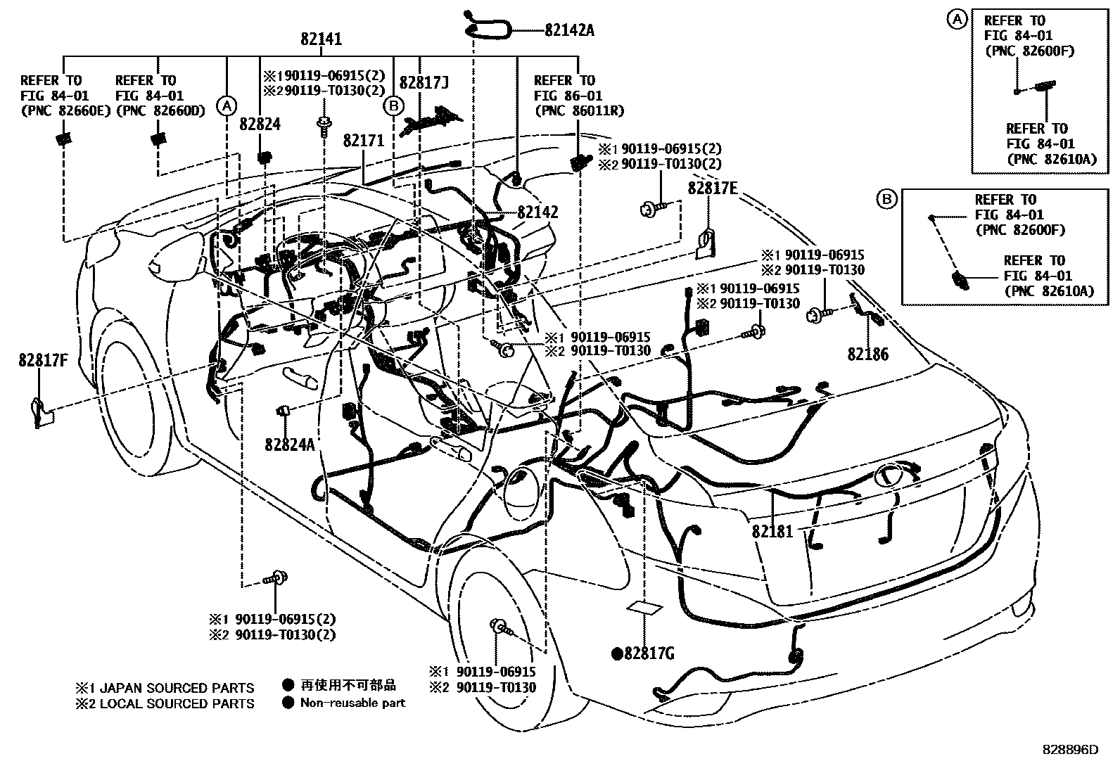 Toyota YARIS 线束和卡夹 EPC diagram — 828896D