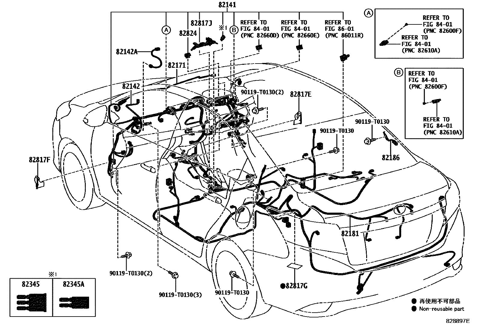Toyota YARIS 线束和卡夹 EPC diagram — 828897E