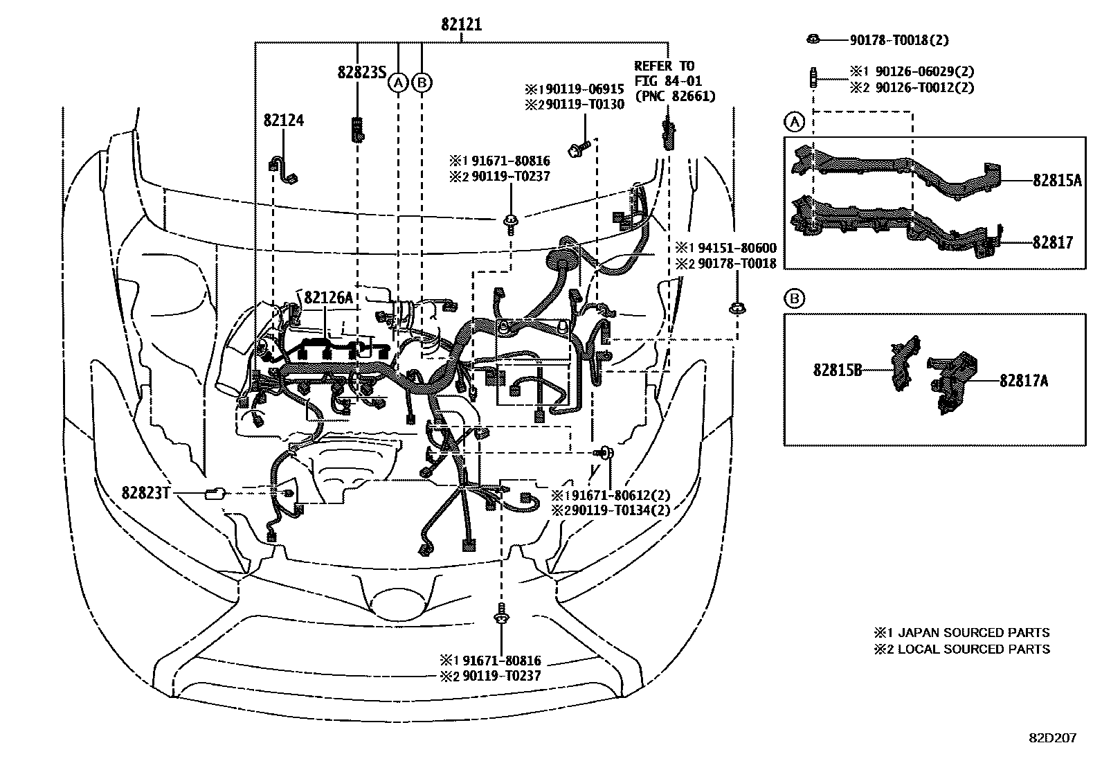 Toyota YARIS 线束和卡夹 EPC diagram — 82D207
