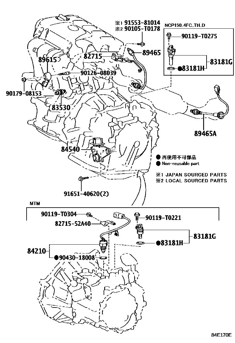 Toyota YARIS 开关和继电器和ECU EPC diagram — 84E170E