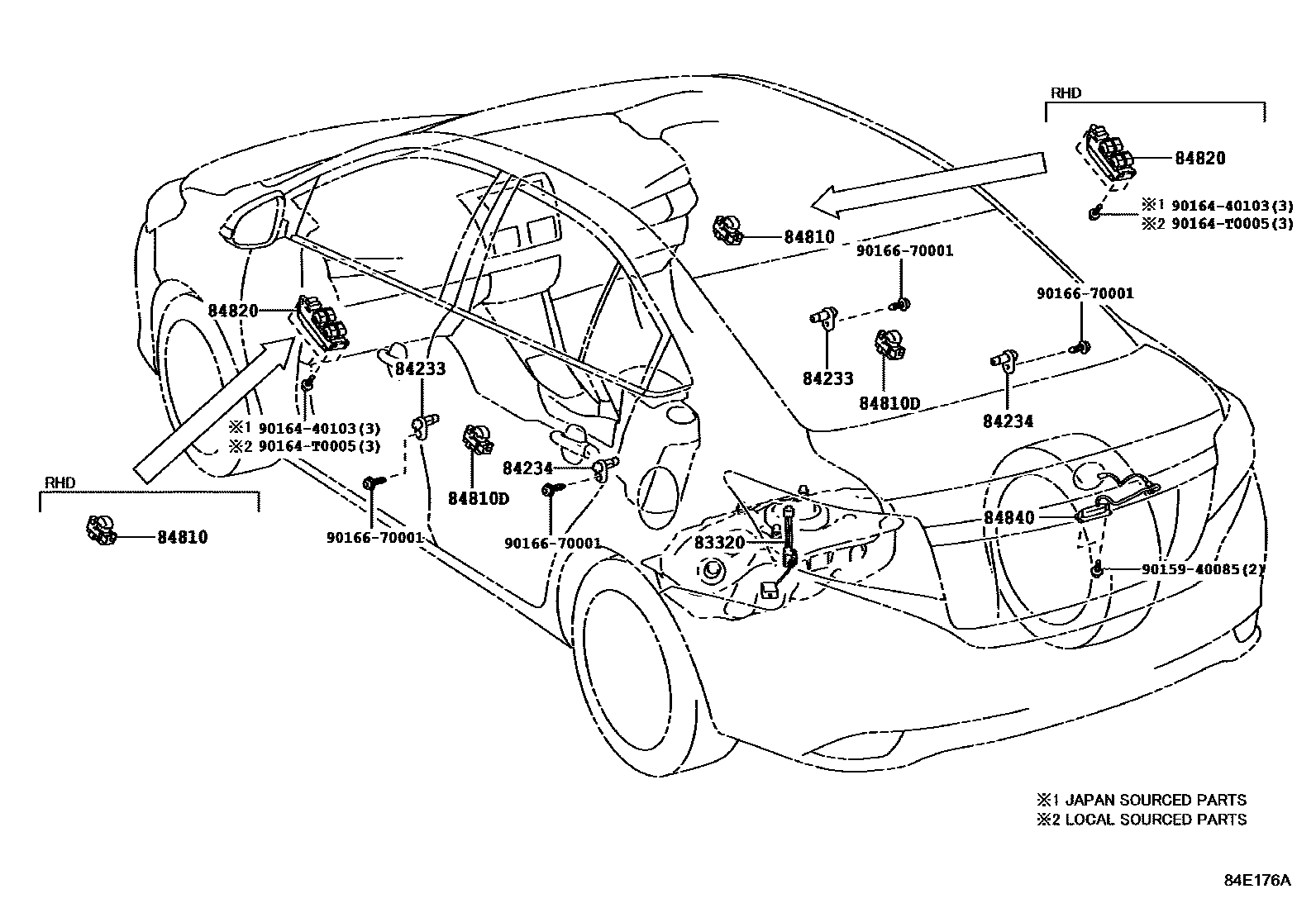 Toyota YARIS 开关和继电器和ECU EPC diagram — 84E176A