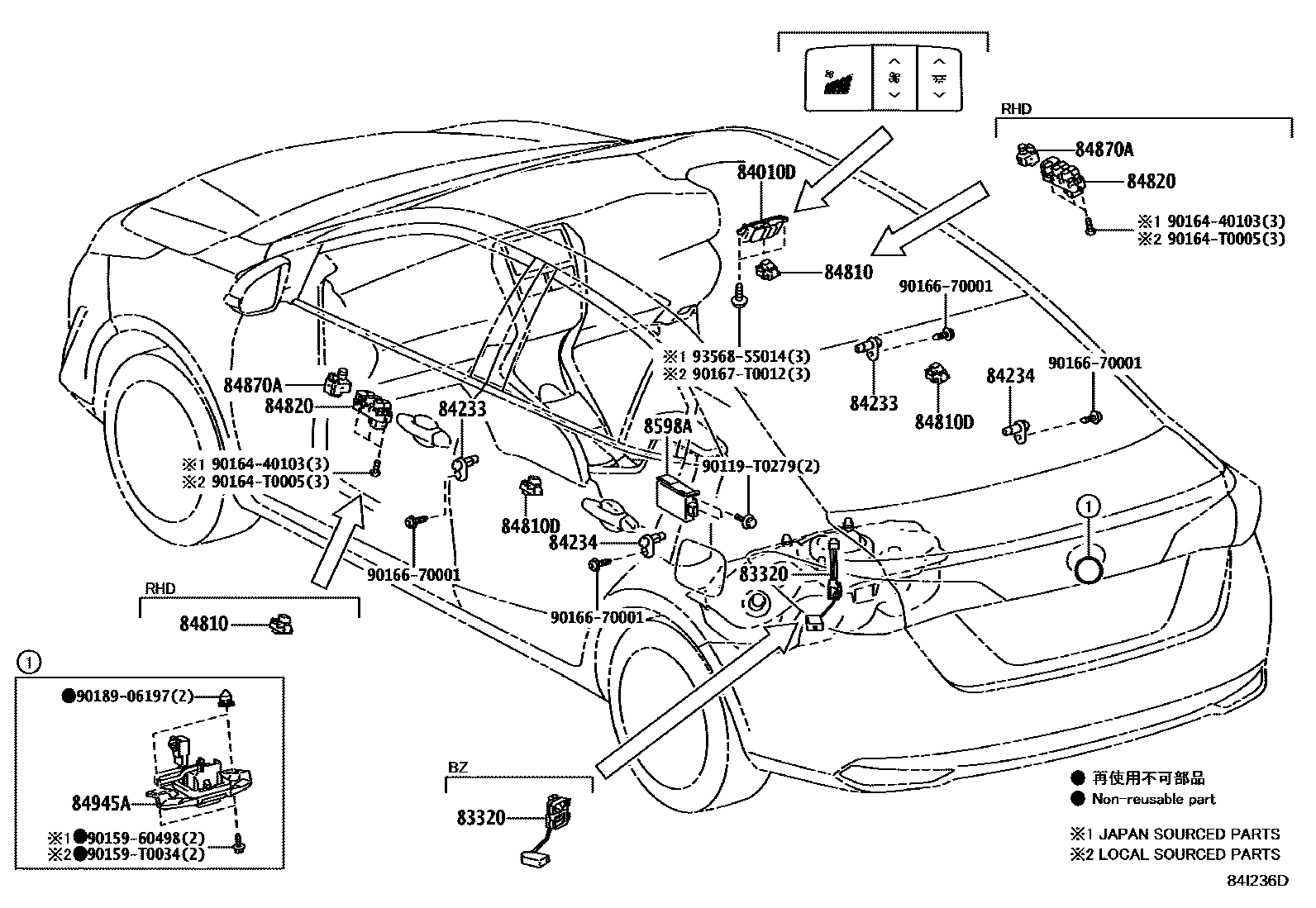 Toyota YARIS 开关和继电器和ECU EPC diagram — 84I236D