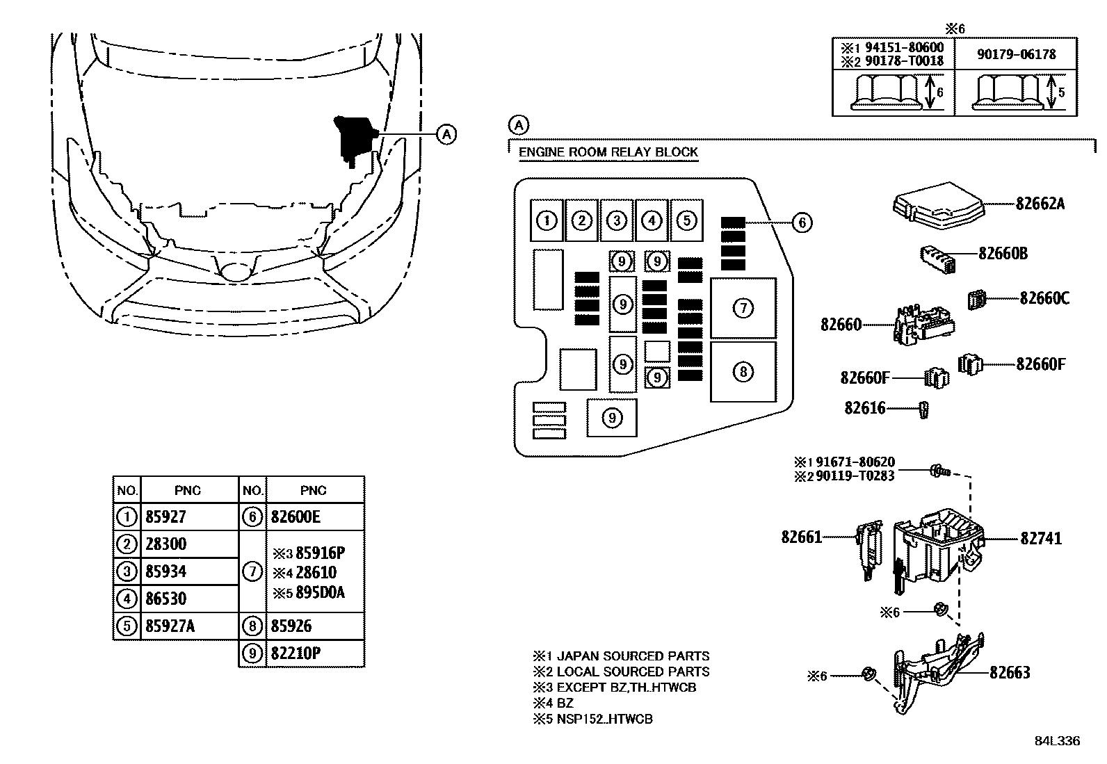 Toyota YARIS 开关和继电器和ECU EPC diagram — 84L336