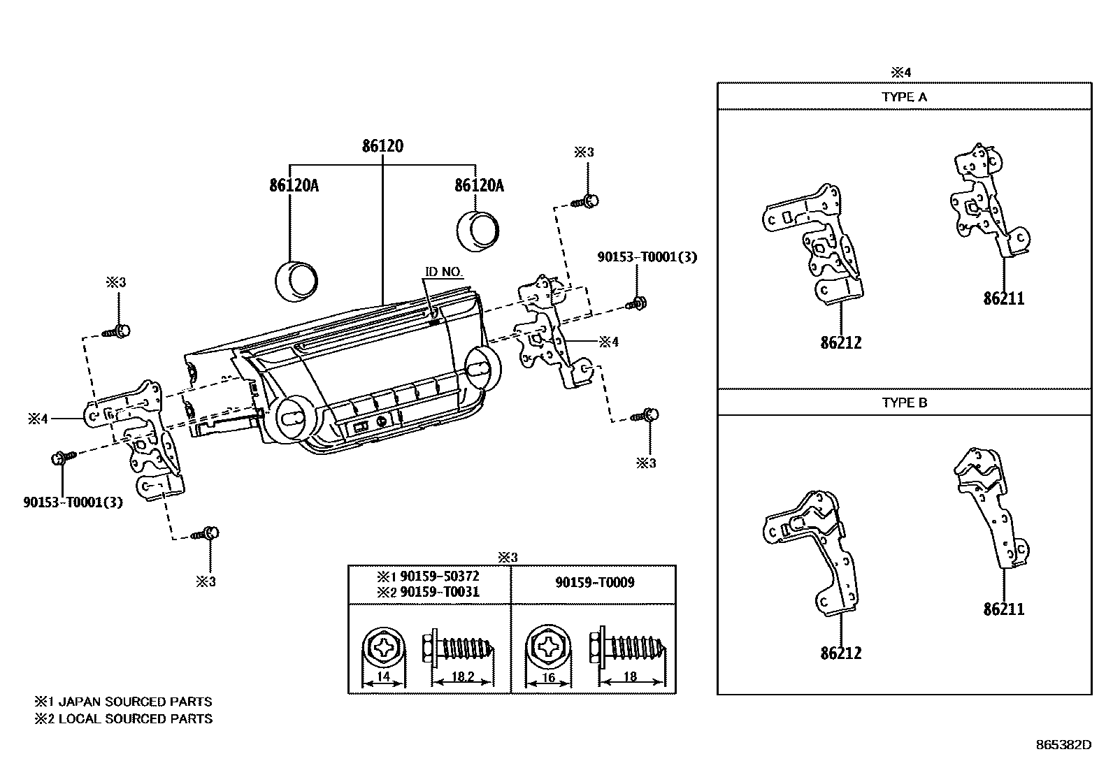 Toyota YARIS 收音机、放大器和冷凝器 EPC diagram — 865382D