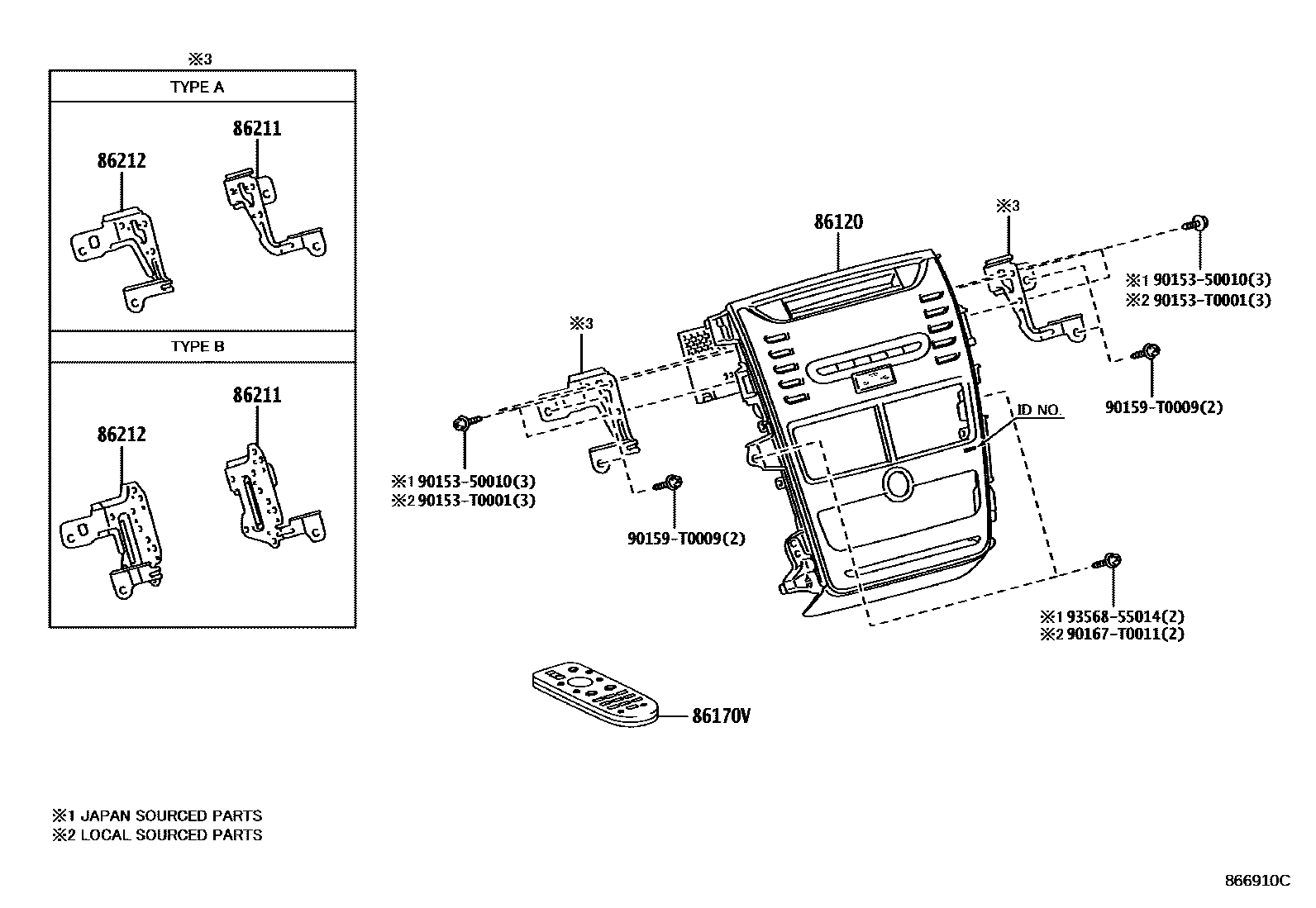 Toyota YARIS 收音机、放大器和冷凝器 EPC diagram — 866910C
