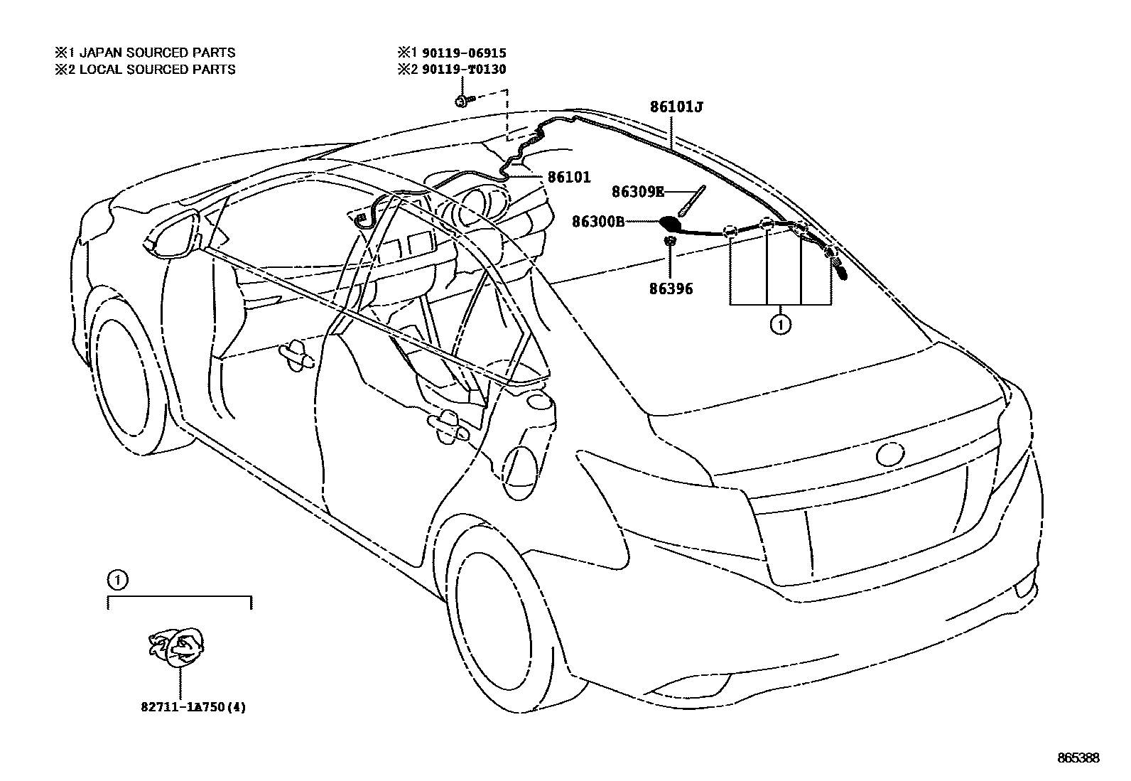 Toyota YARIS antenna EPC diagram — 865388