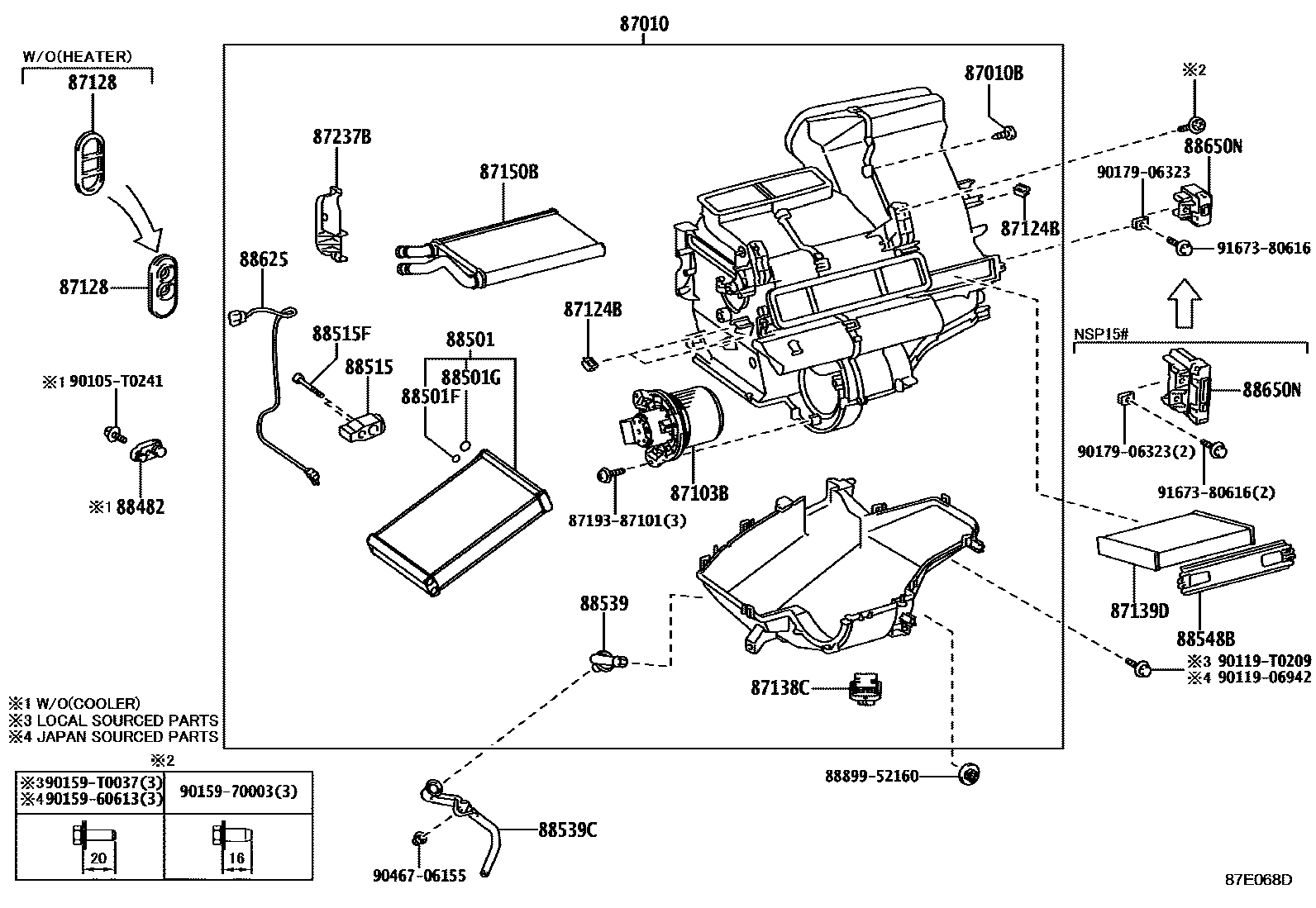 Toyota YARIS 暖风和空调系统 - 冷却器组件 EPC diagram — 87E068D