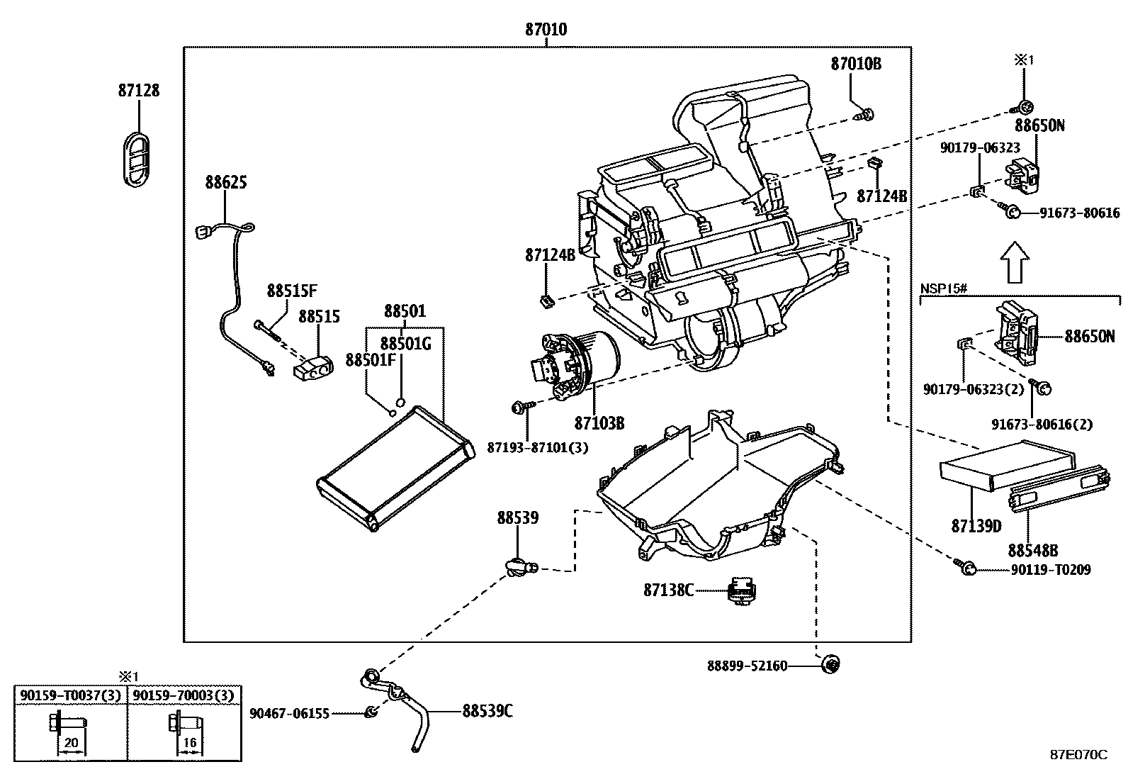Toyota YARIS 暖风和空调系统 - 冷却器组件 EPC diagram — 87E070C