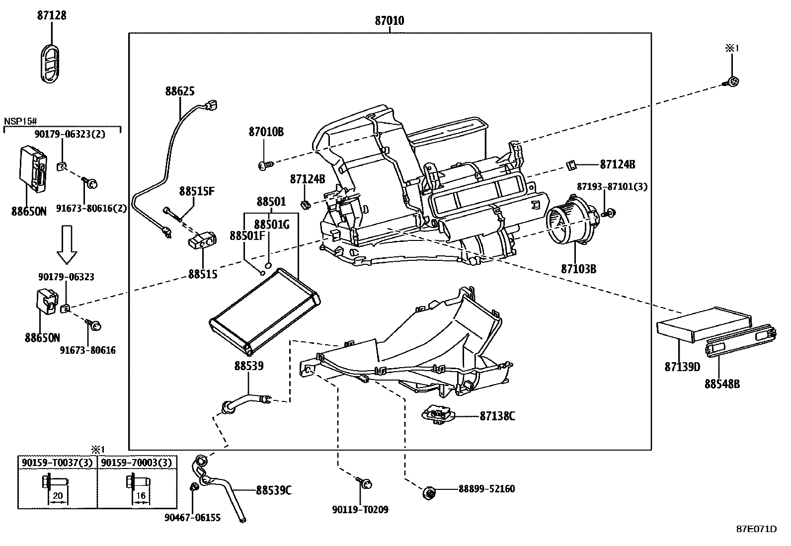 Toyota YARIS 暖风和空调系统 - 冷却器组件 EPC diagram — 87E071D
