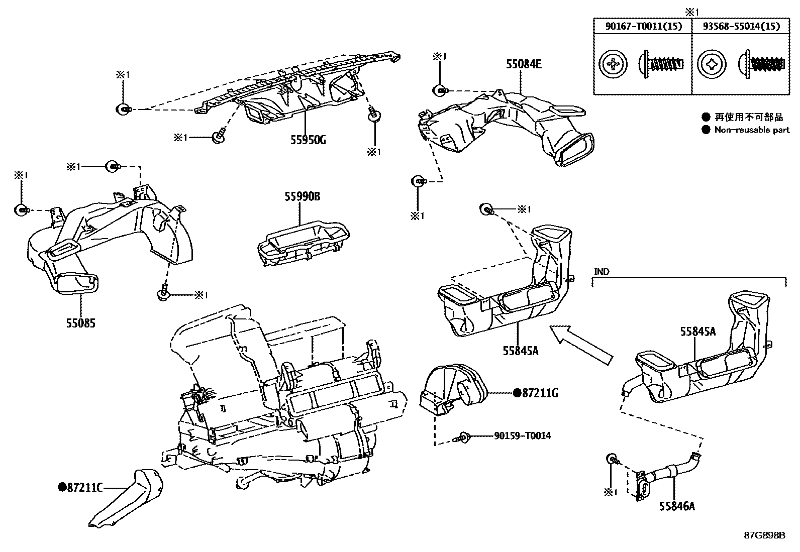 Toyota YARIS 暖风和空调系统 - 控制器和风管 EPC diagram — 87G898B