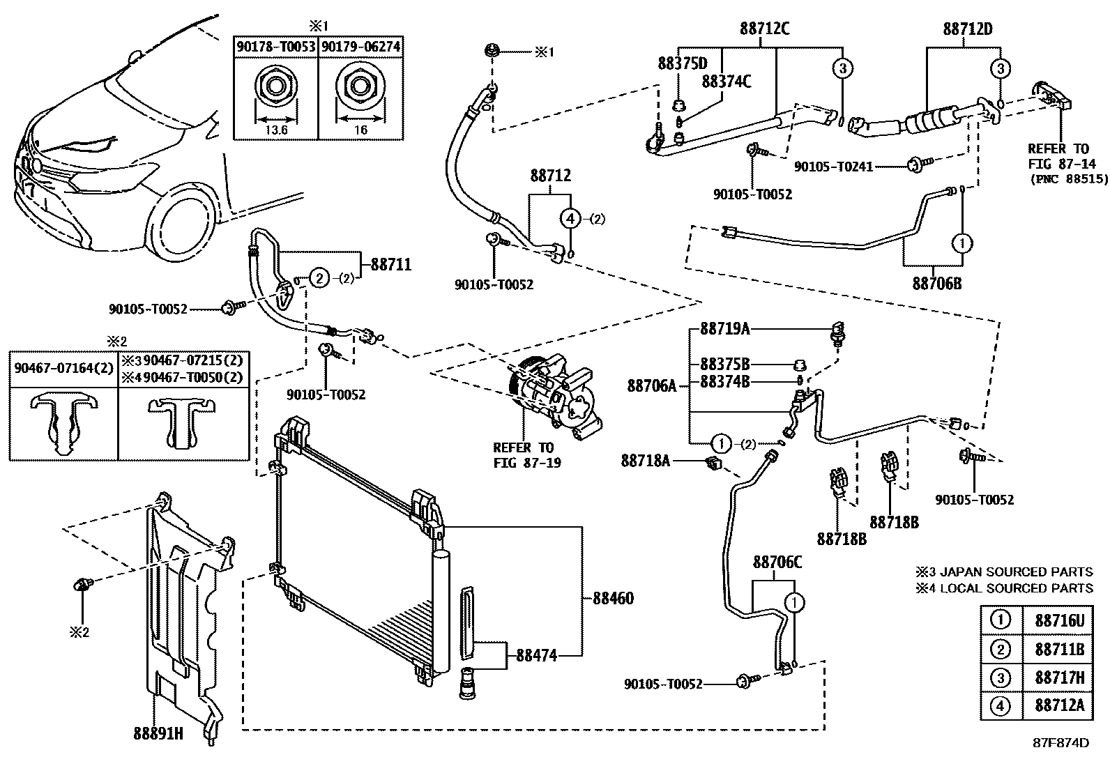 Toyota YARIS Heating & Air Conditioning - Cooler Piping EPC diagram — 87F874D