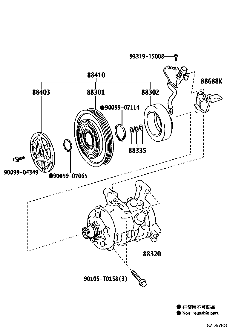 Toyota YARIS Heating & Air Conditioning - Compressor EPC diagram — 87D578G