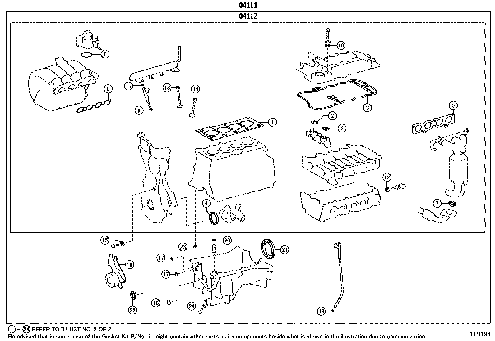 Toyota YARIS Engine Overhaul Gasket Kit EPC diagram — 11H194