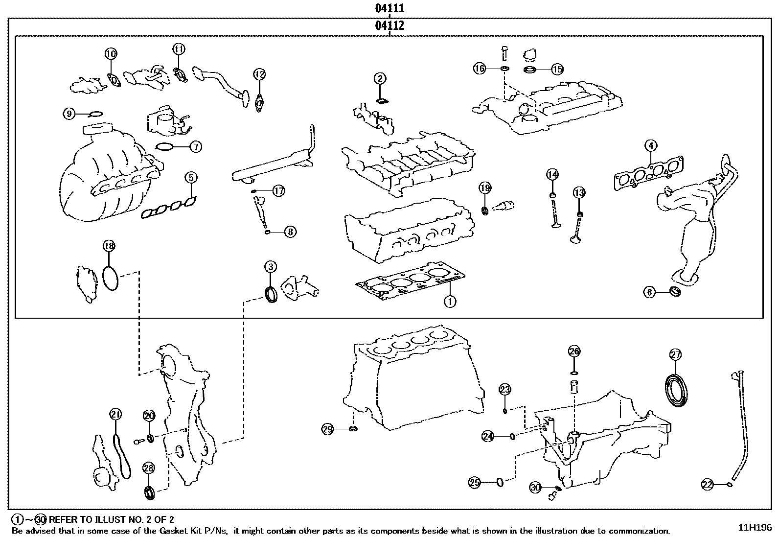 Toyota YARIS Engine Overhaul Gasket Kit EPC diagram — 11H196