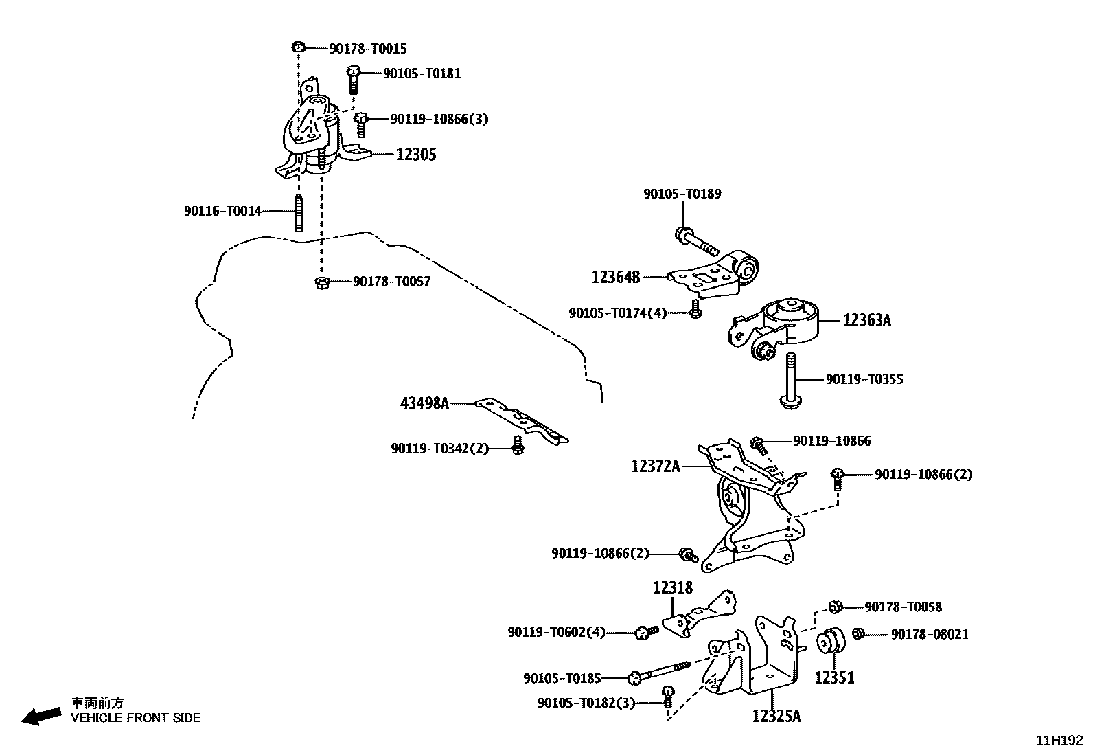 Toyota YARIS Engine Mounting EPC diagram — 11H192