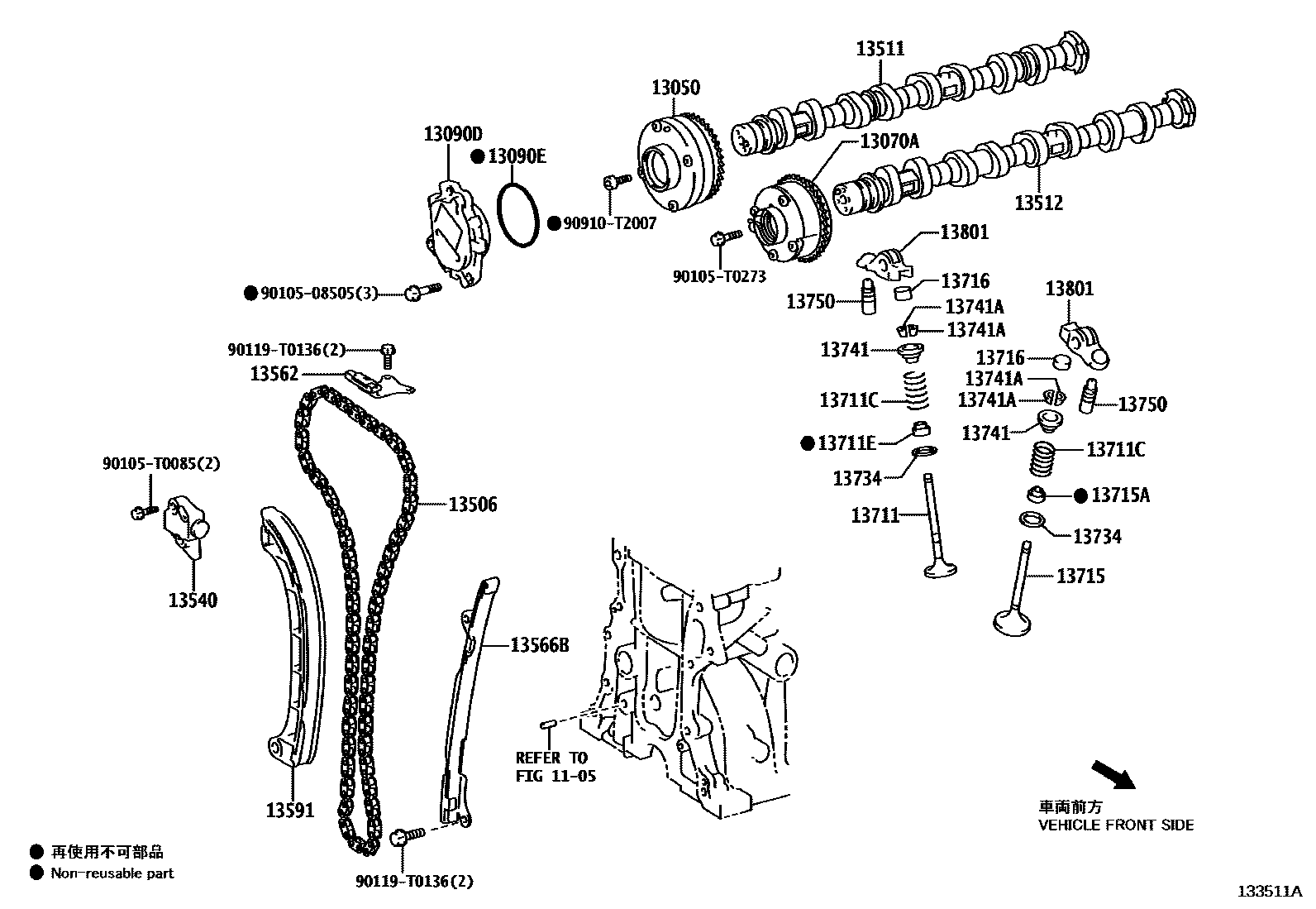 Toyota YARIS Camshaft & Valve EPC diagram — 133511A